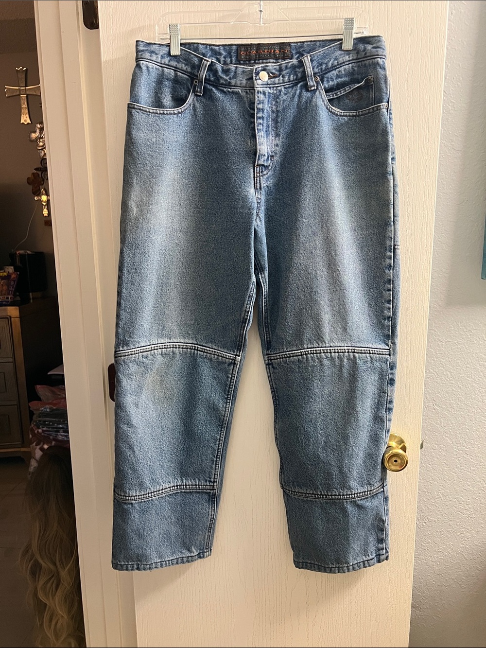 High-Waist Light Blue Denim Carpenter Jeans
